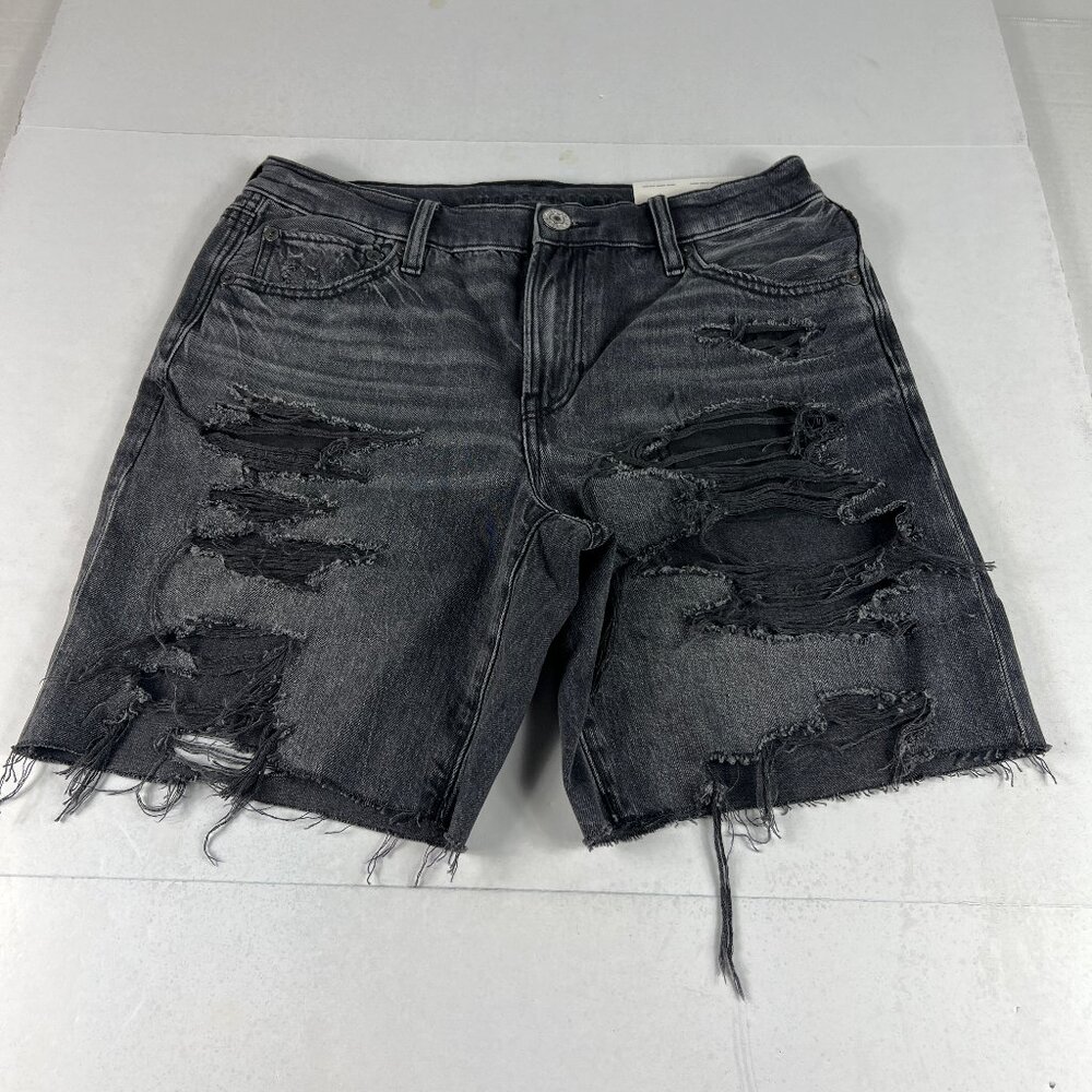 American Eagle Jean Shorts Women 4 Low Rise Baggy Black Distressed Cut Off Denim